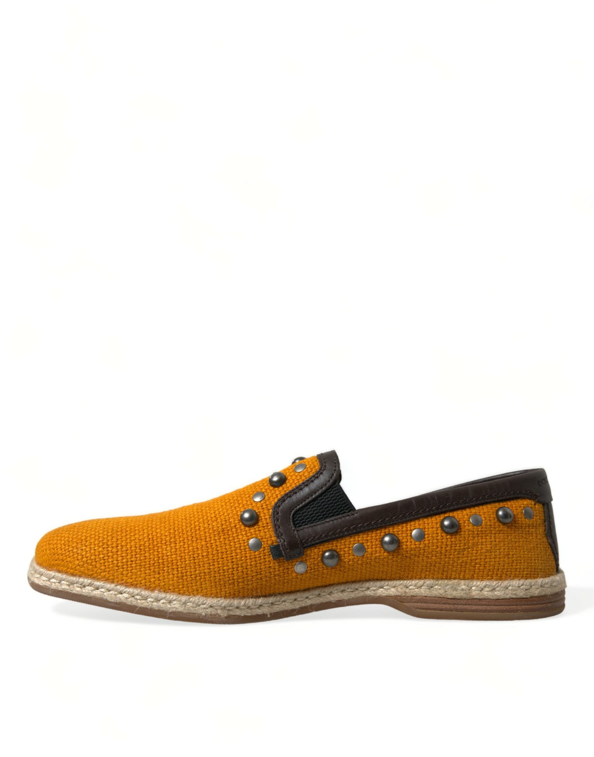 Dolce & Gabbana Oranje Linnen Leren Loafers met Studs