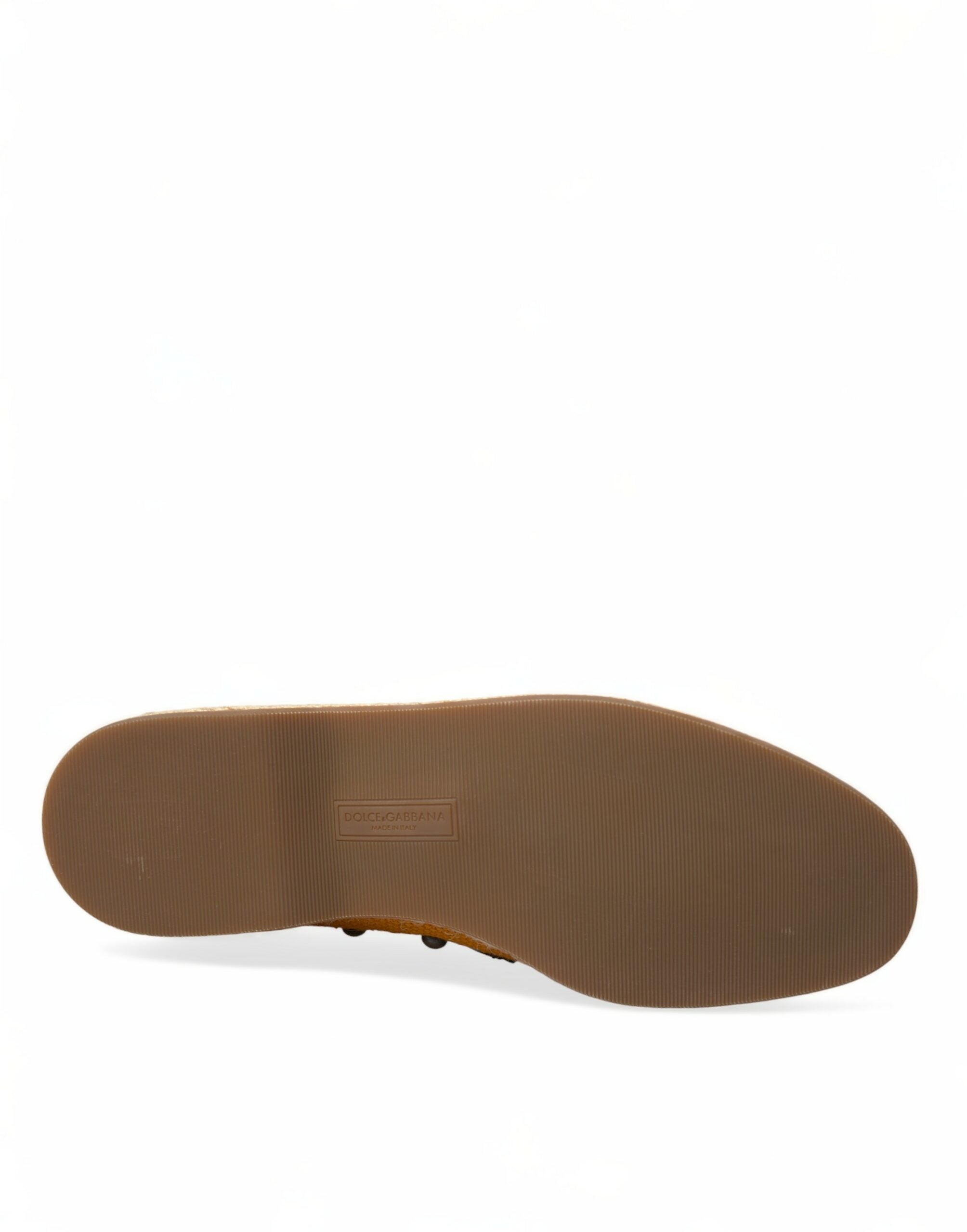 Dolce & Gabbana Oranje Linnen Leren Loafers met Studs