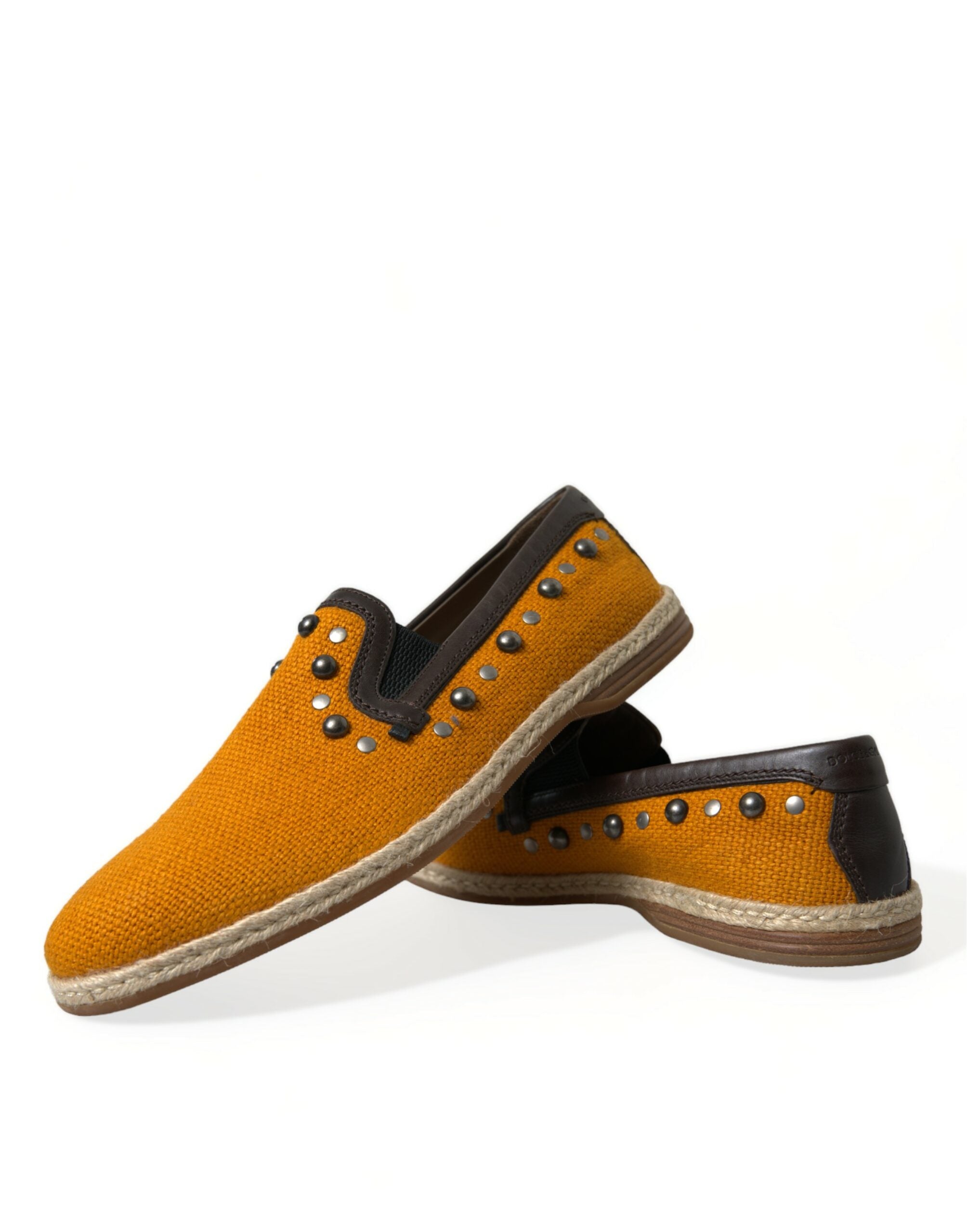 Dolce & Gabbana Oranje Linnen Leren Loafers met Studs