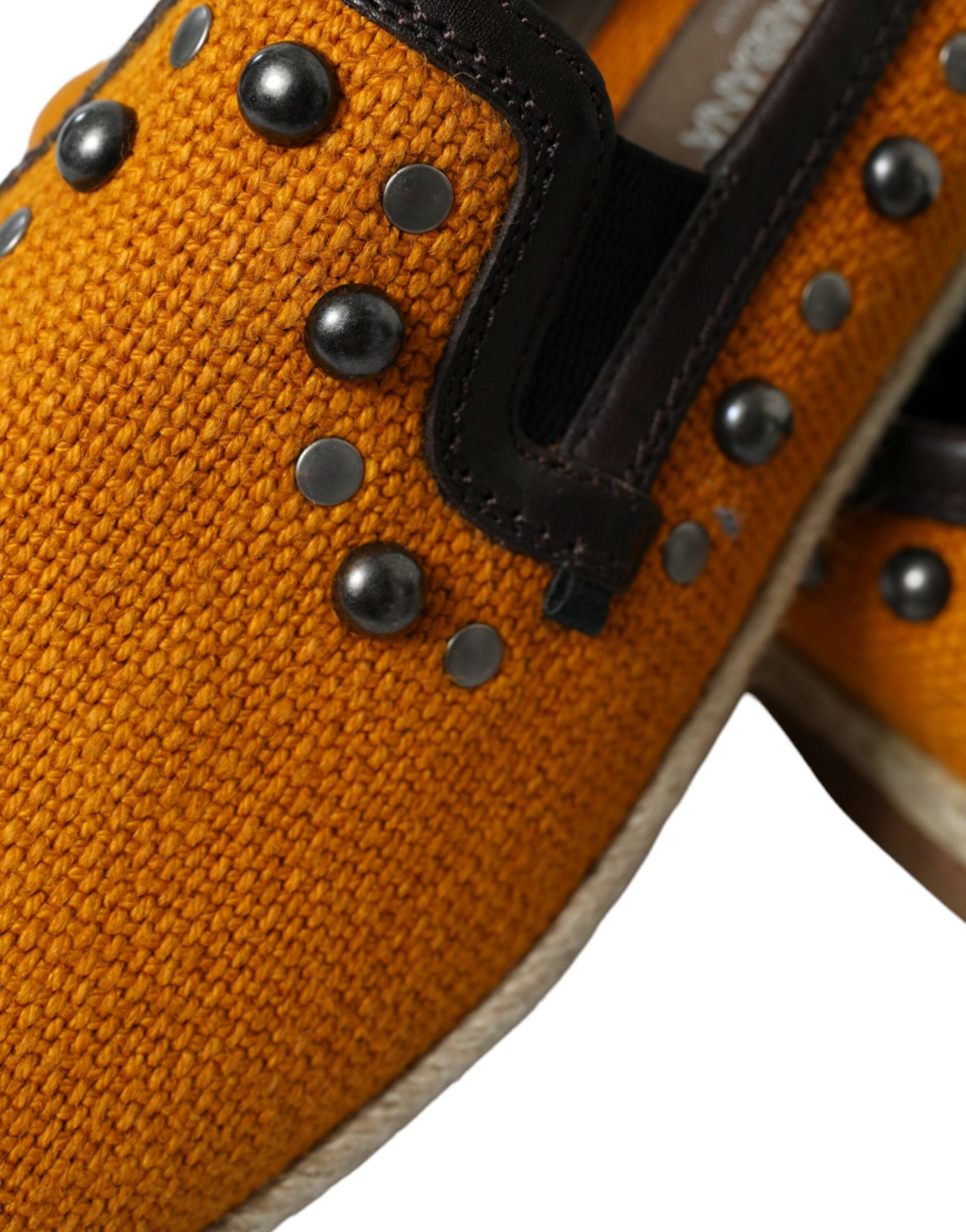 Dolce & Gabbana Oranje Linnen Leren Loafers met Studs