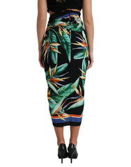 Dolce & Gabbana Schwarzer Strelitzia Wickelrock mit hoher Taille