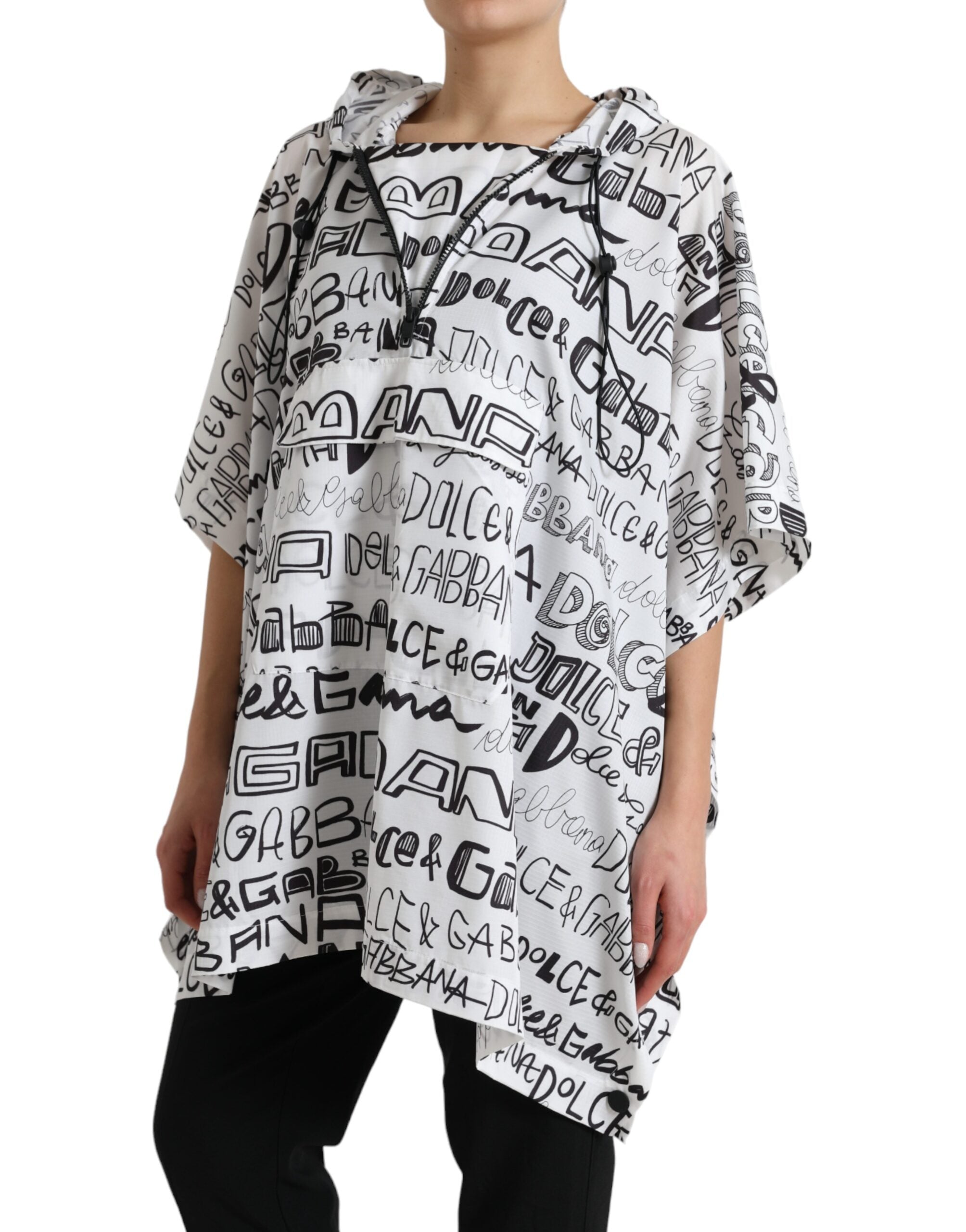 Dolce & Gabbana Wit Logo Print Capuchon Blouson T-shirt Top