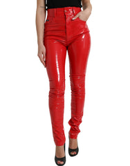 Dolce & Gabbana Glänzende rote High-Waist Skinny Hose