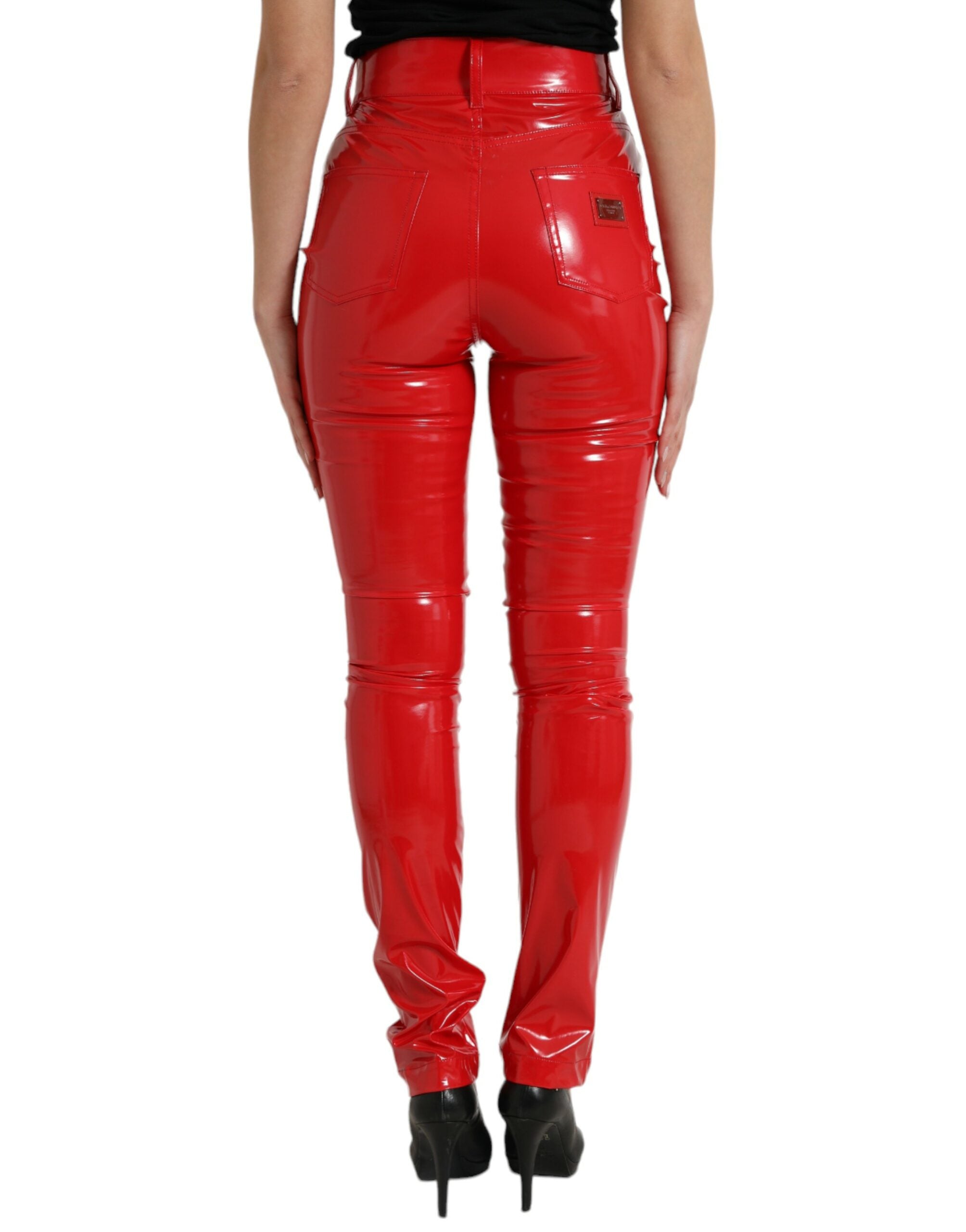 Dolce & Gabbana Glänzende rote High-Waist Skinny Hose