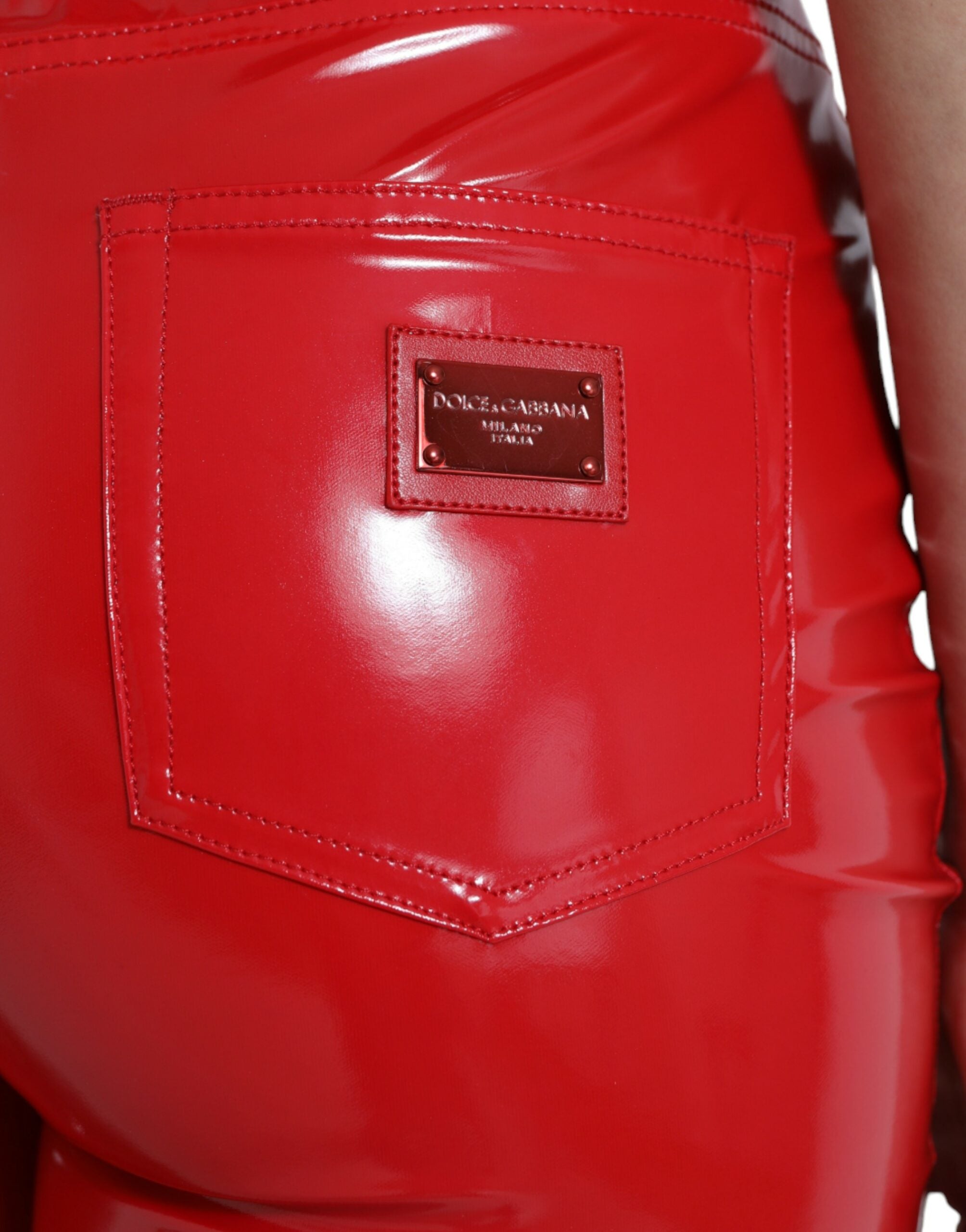 Dolce & Gabbana Glänzende rote High-Waist Skinny Hose