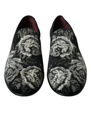 Dolce & Gabbana Schwarze Blumen-Slipper Herren Loafer Abendschuhe