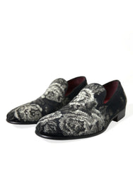 Dolce & Gabbana Schwarze Blumen-Slipper Herren Loafer Abendschuhe
