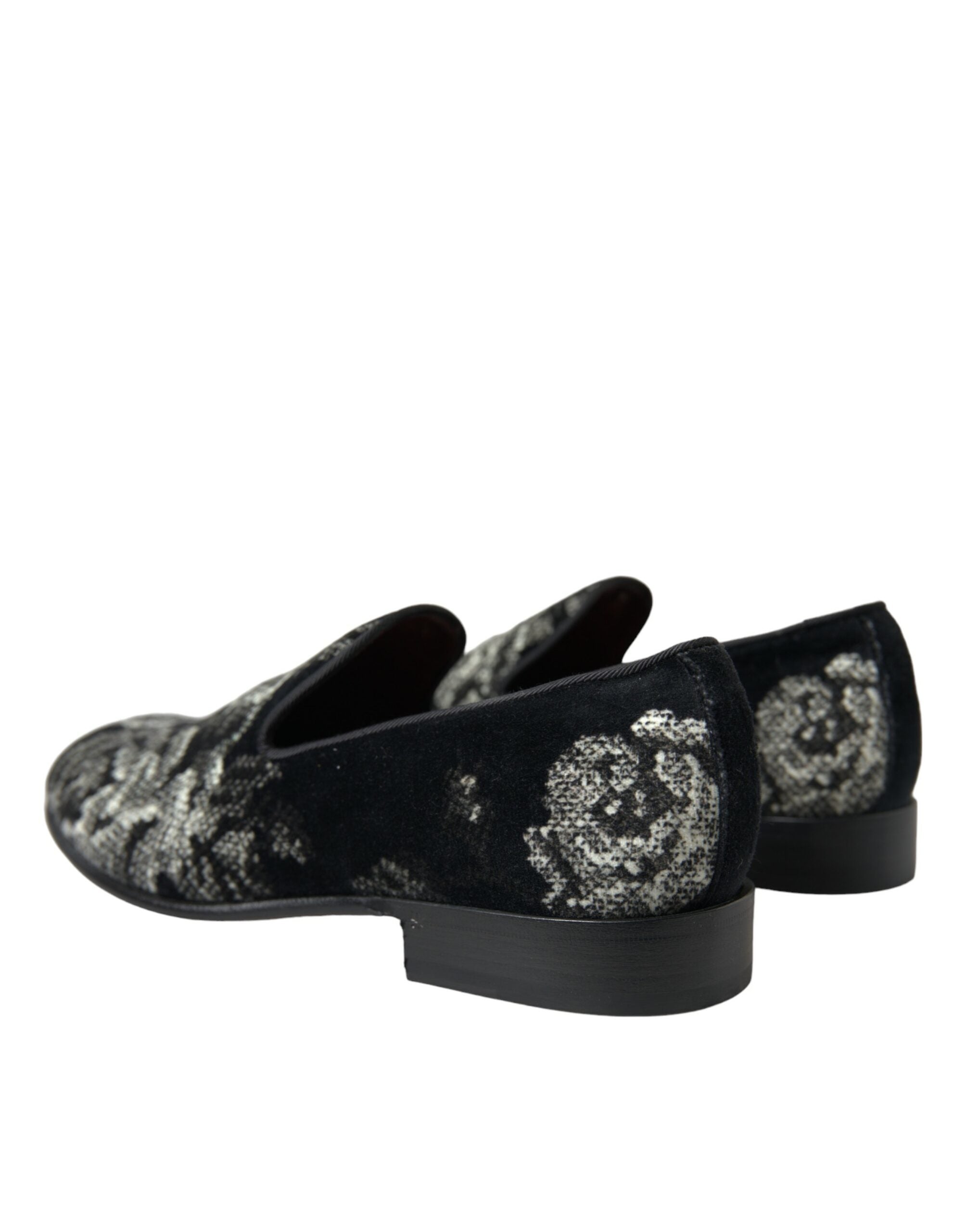 Dolce & Gabbana Schwarze Blumen-Slipper Herren Loafer Abendschuhe
