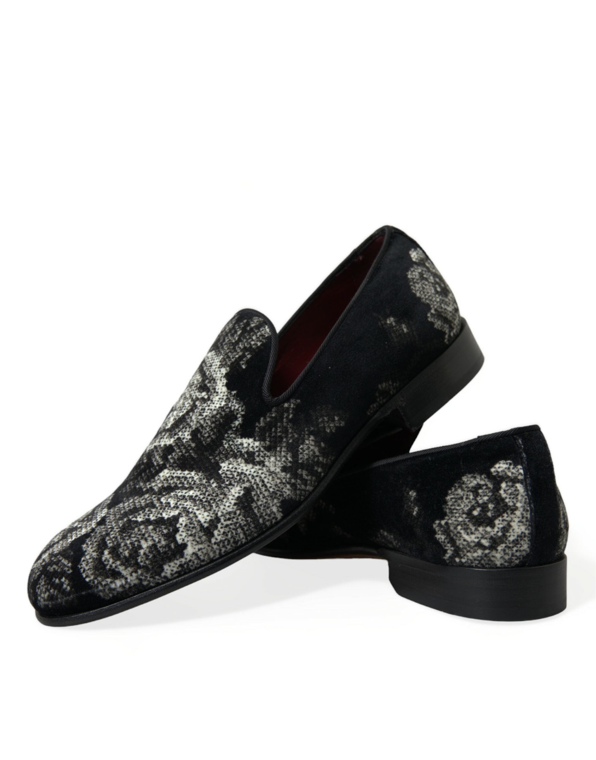 Dolce & Gabbana Schwarze Blumen-Slipper Herren Loafer Abendschuhe