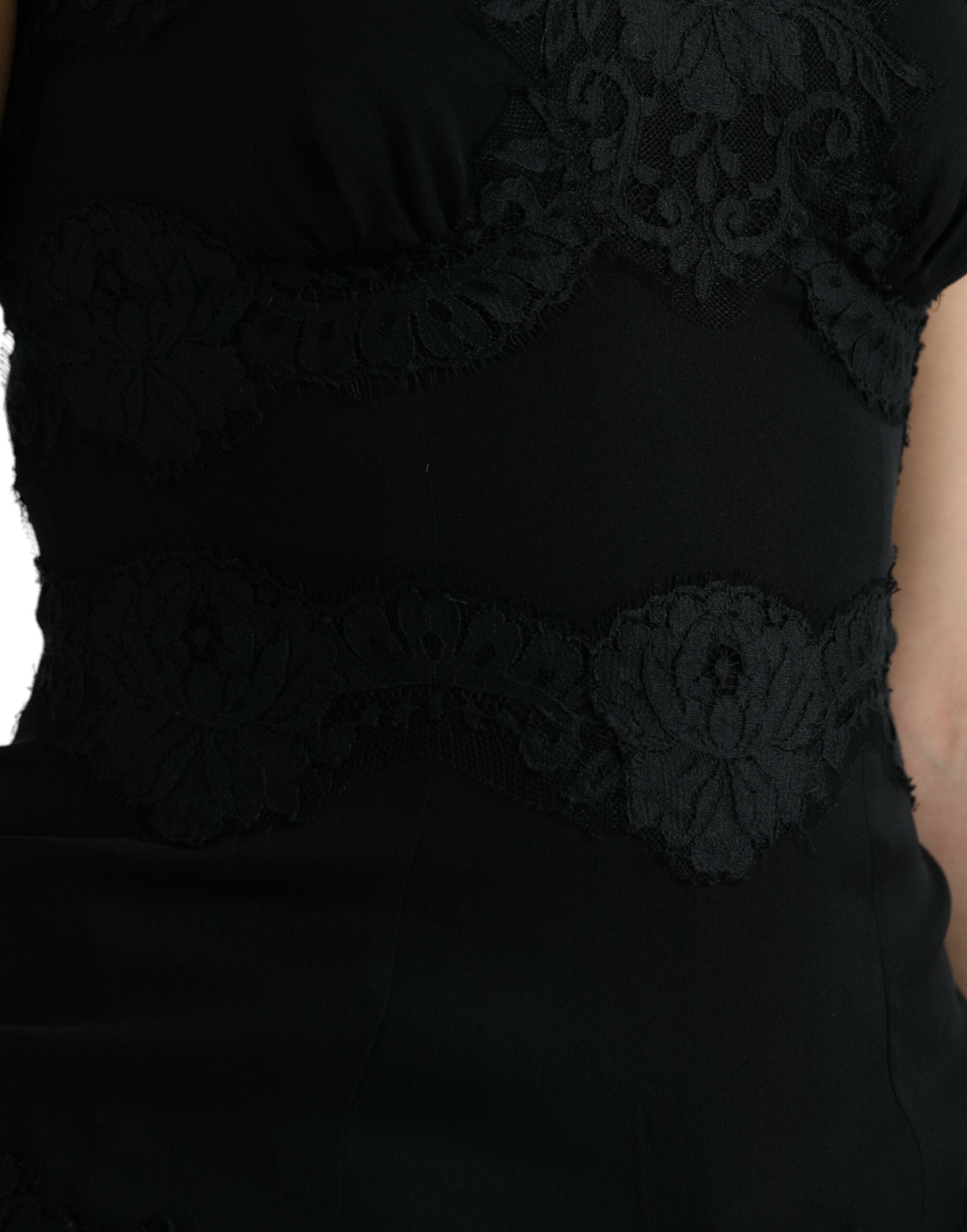 Dolce & Gabbana Schwarzes ärmelloses Tanktop aus Stretch-Seide mit Spitze