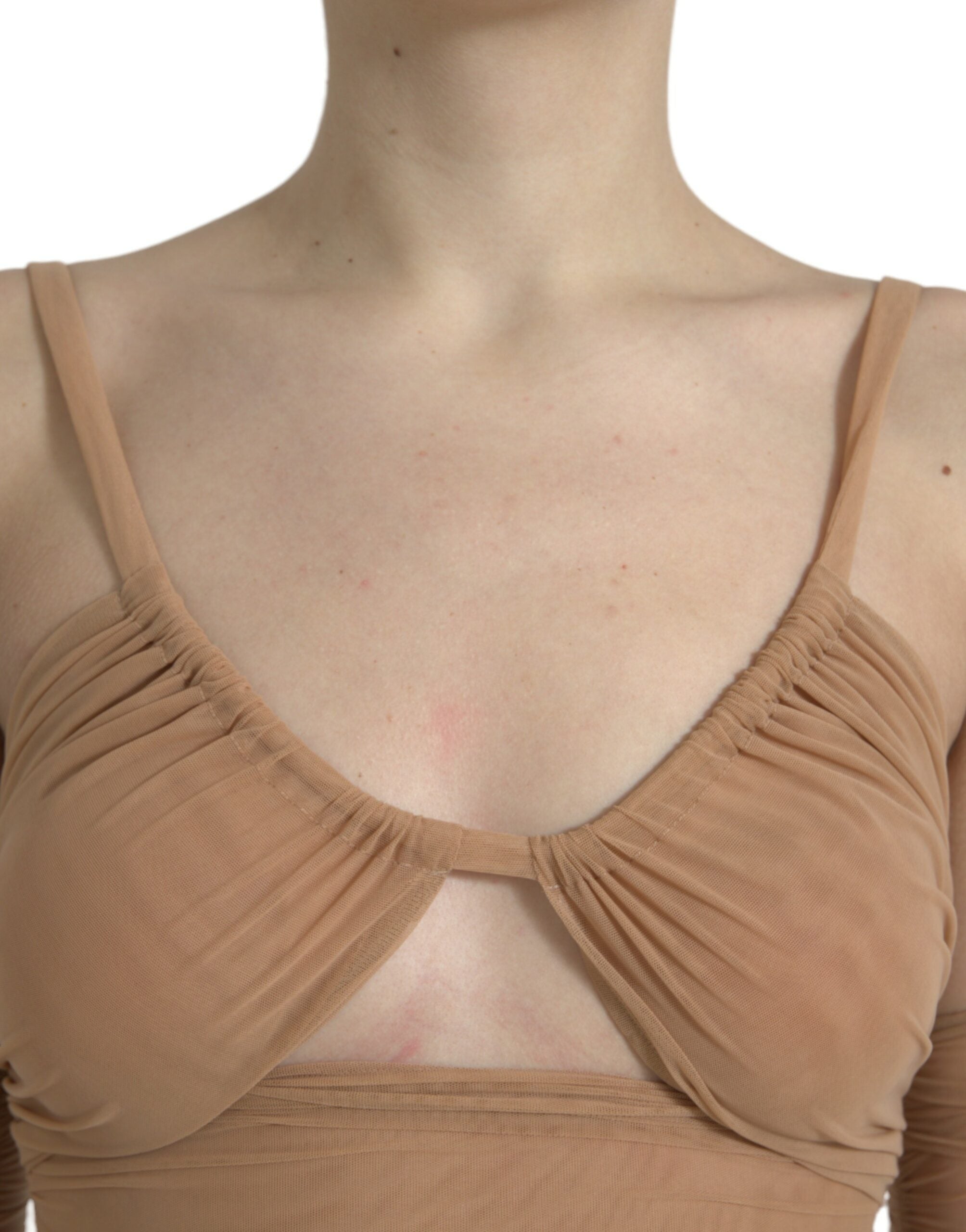 Dolce & Gabbana Braunes Nylon Stretch schulterfreies bauchfreies Top