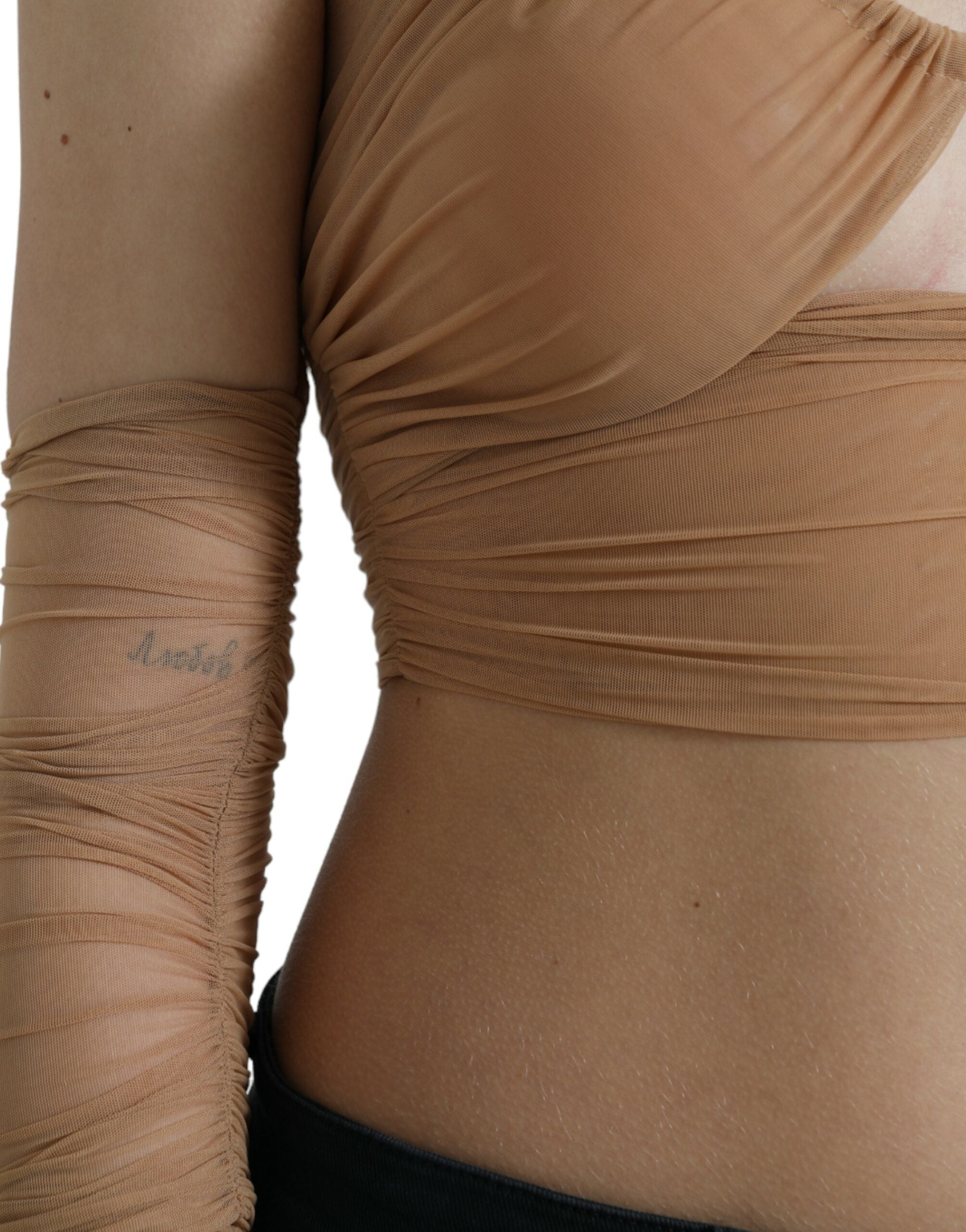 Dolce & Gabbana Braunes Nylon Stretch schulterfreies bauchfreies Top