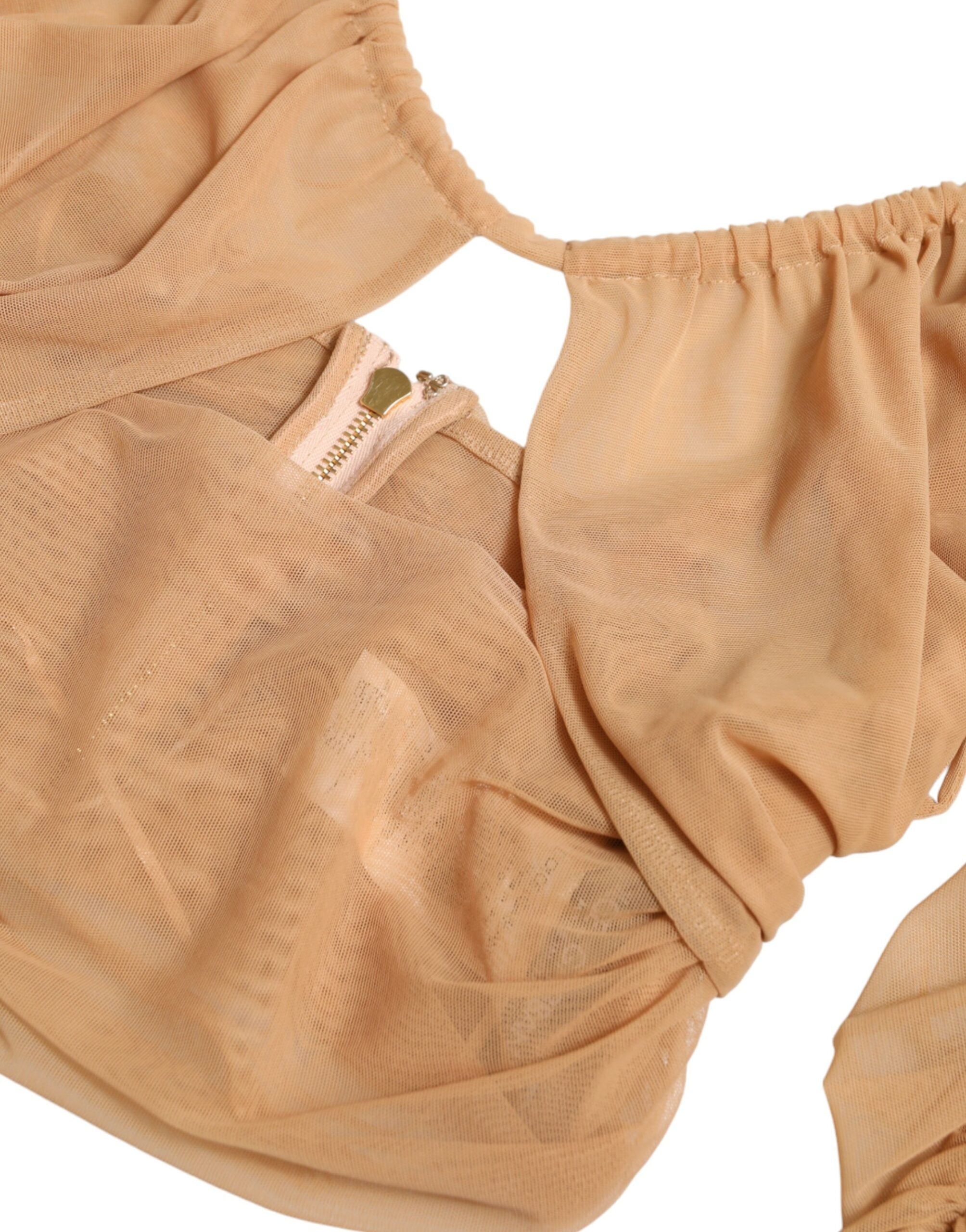 Dolce & Gabbana Braunes Nylon Stretch schulterfreies bauchfreies Top