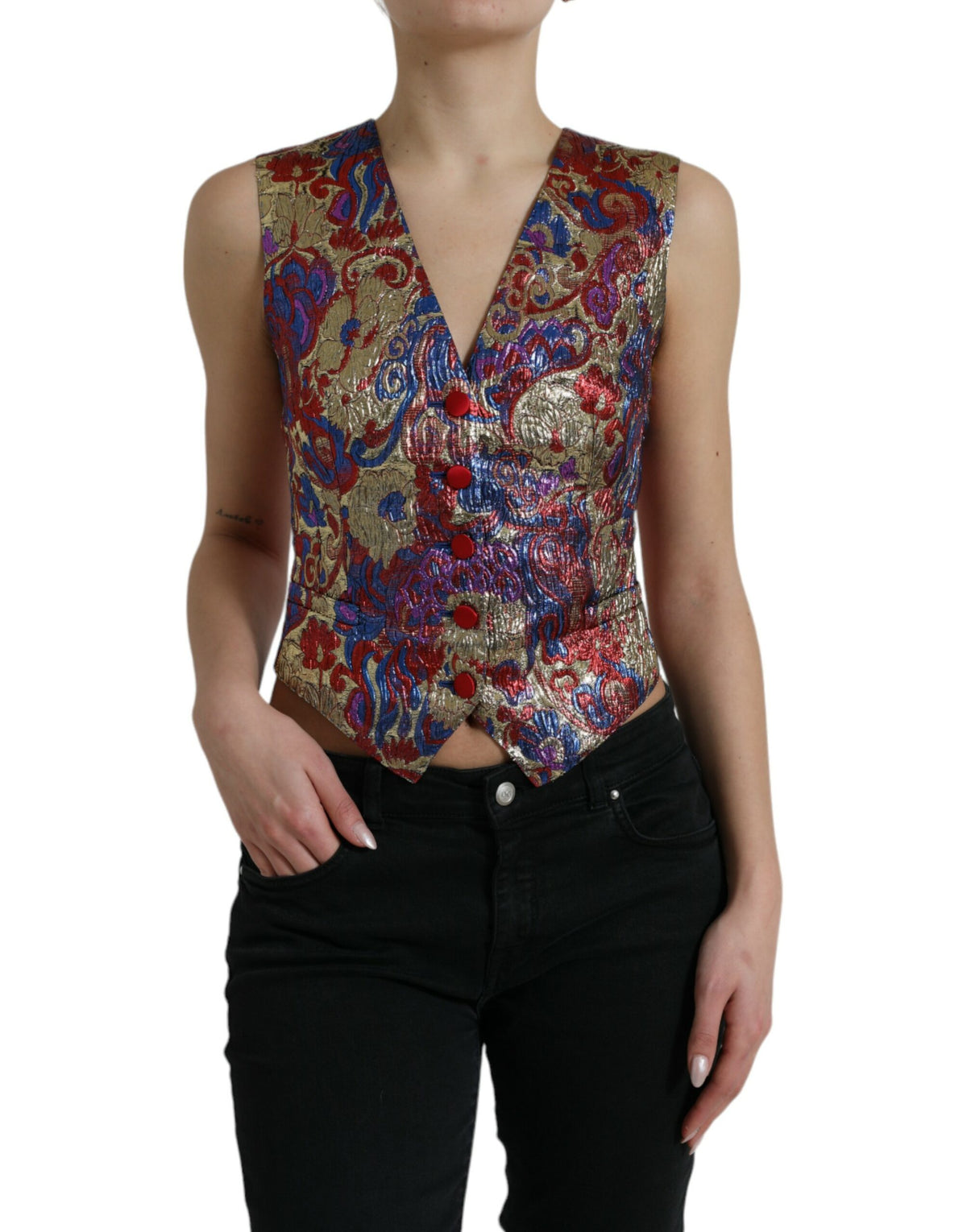 Dolce & Gabbana Multicolor Jacquard Weste mit Knöpfen