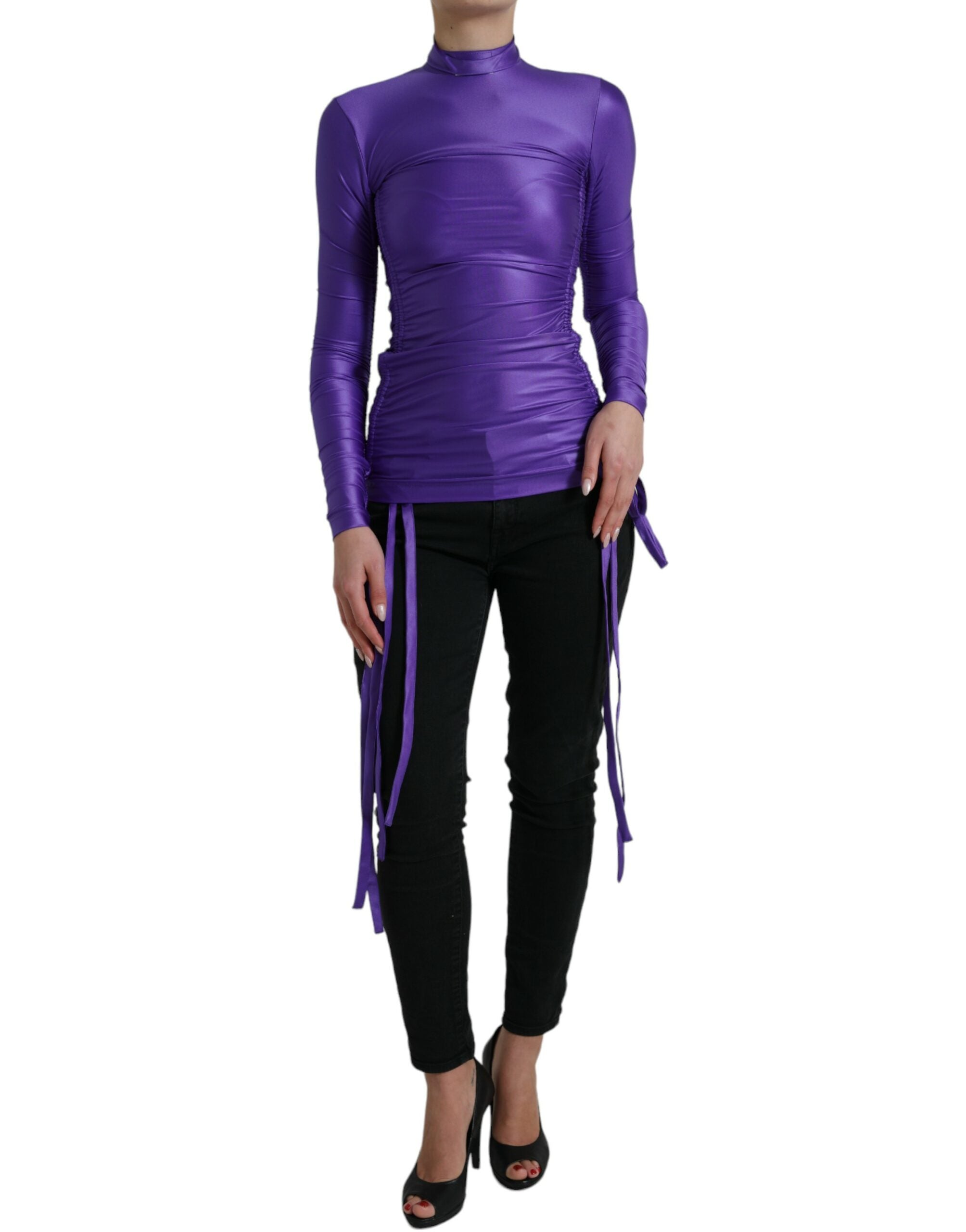 Dolce & Gabbana Lila Nylon Stretch Enges Langarm-Top