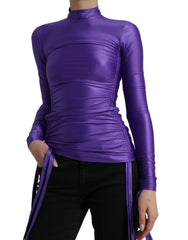 Dolce & Gabbana Lila Nylon Stretch Enges Langarm-Top