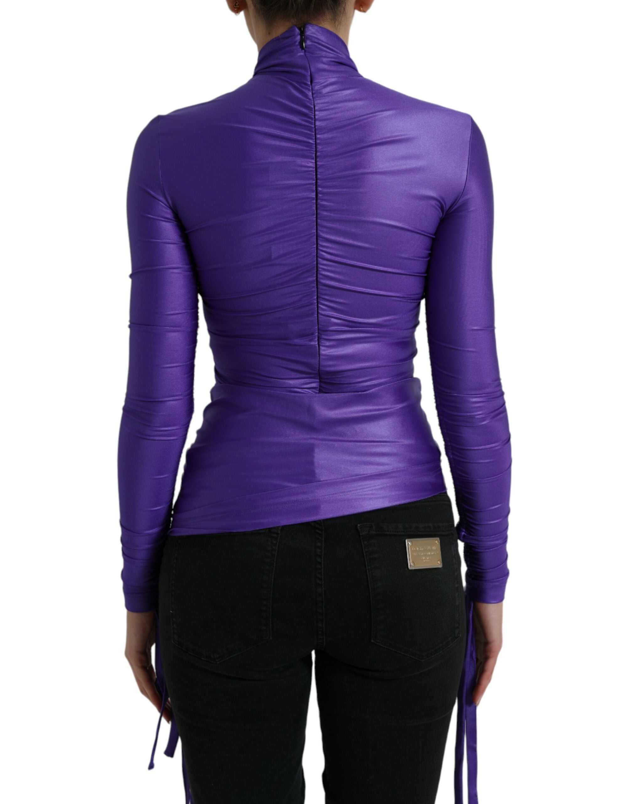Dolce & Gabbana Lila Nylon Stretch Enges Langarm-Top