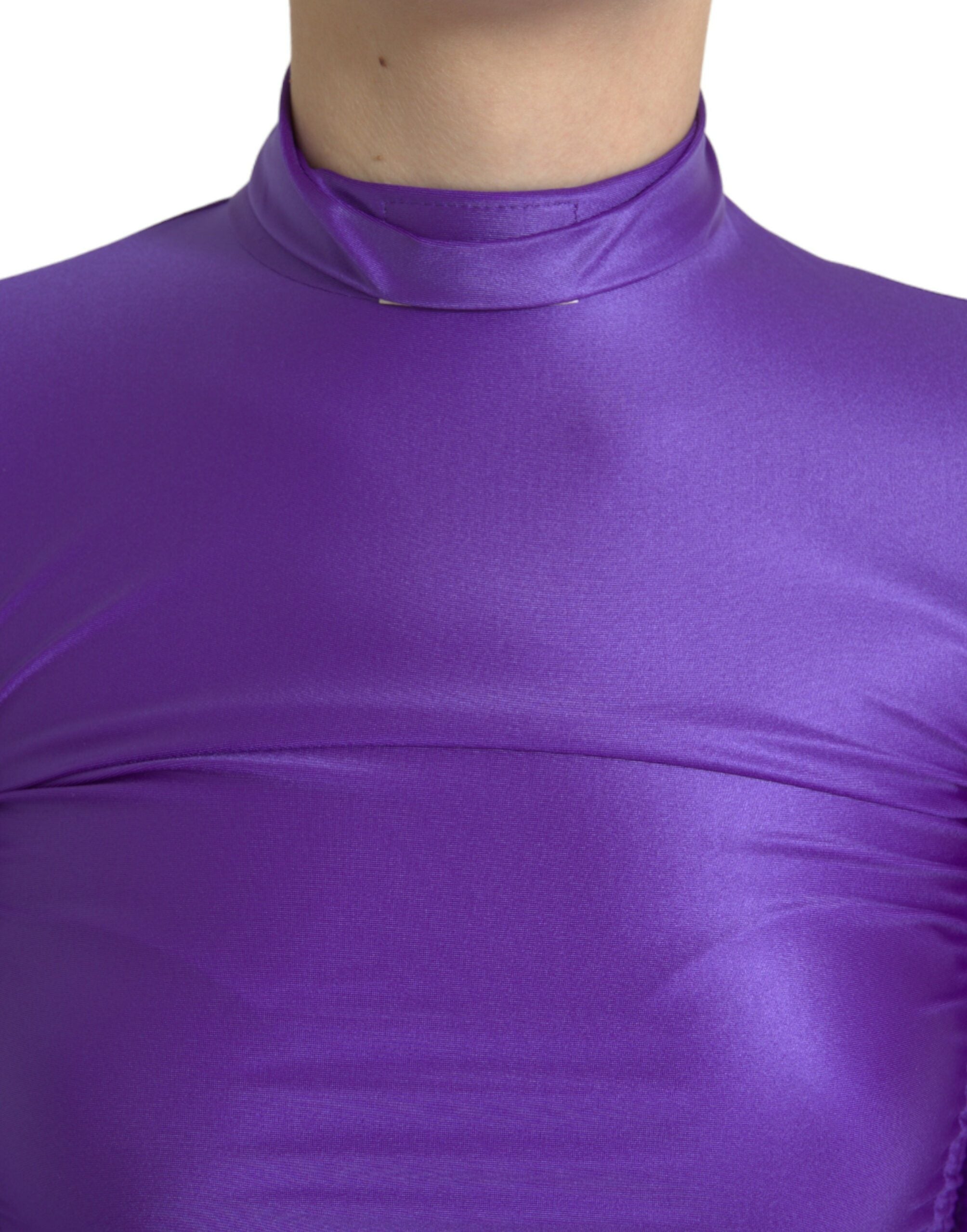 Dolce & Gabbana Lila Nylon Stretch Enges Langarm-Top