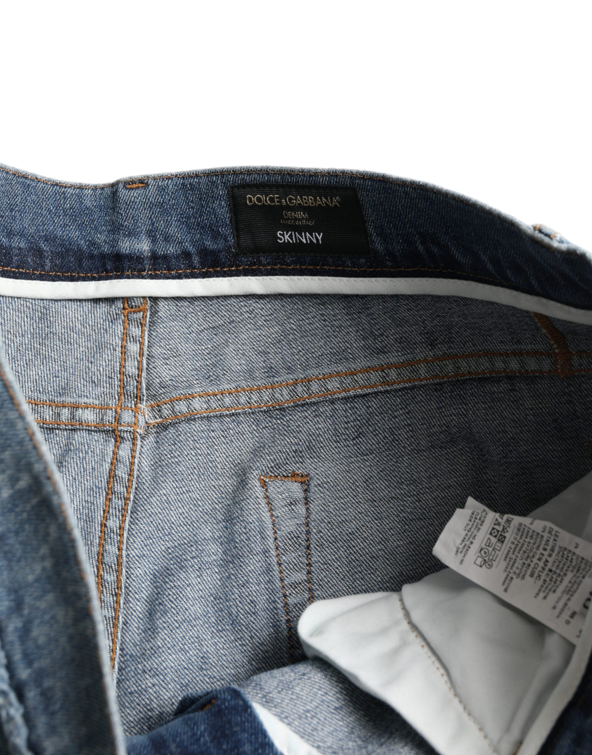 Dolce & Gabbana Blaue Washed Skinny Jeans aus Baumwoll-Stretch-Denim