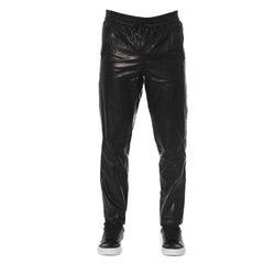 Trussardi Black Lamb Leather Men Trouser