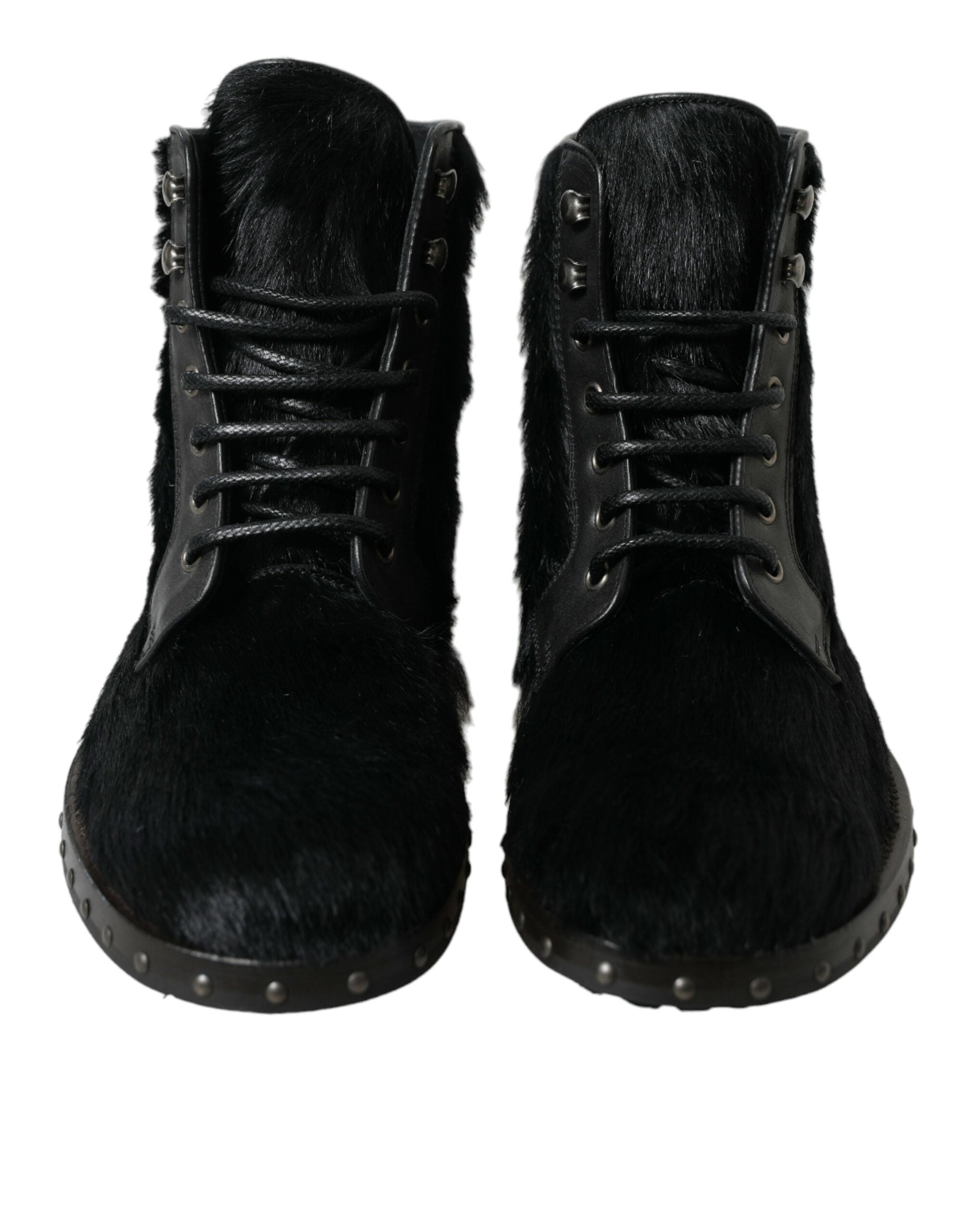 Dolce & Gabbana Schwarze kniehohe Stiefel aus Leder im Pony-Stil