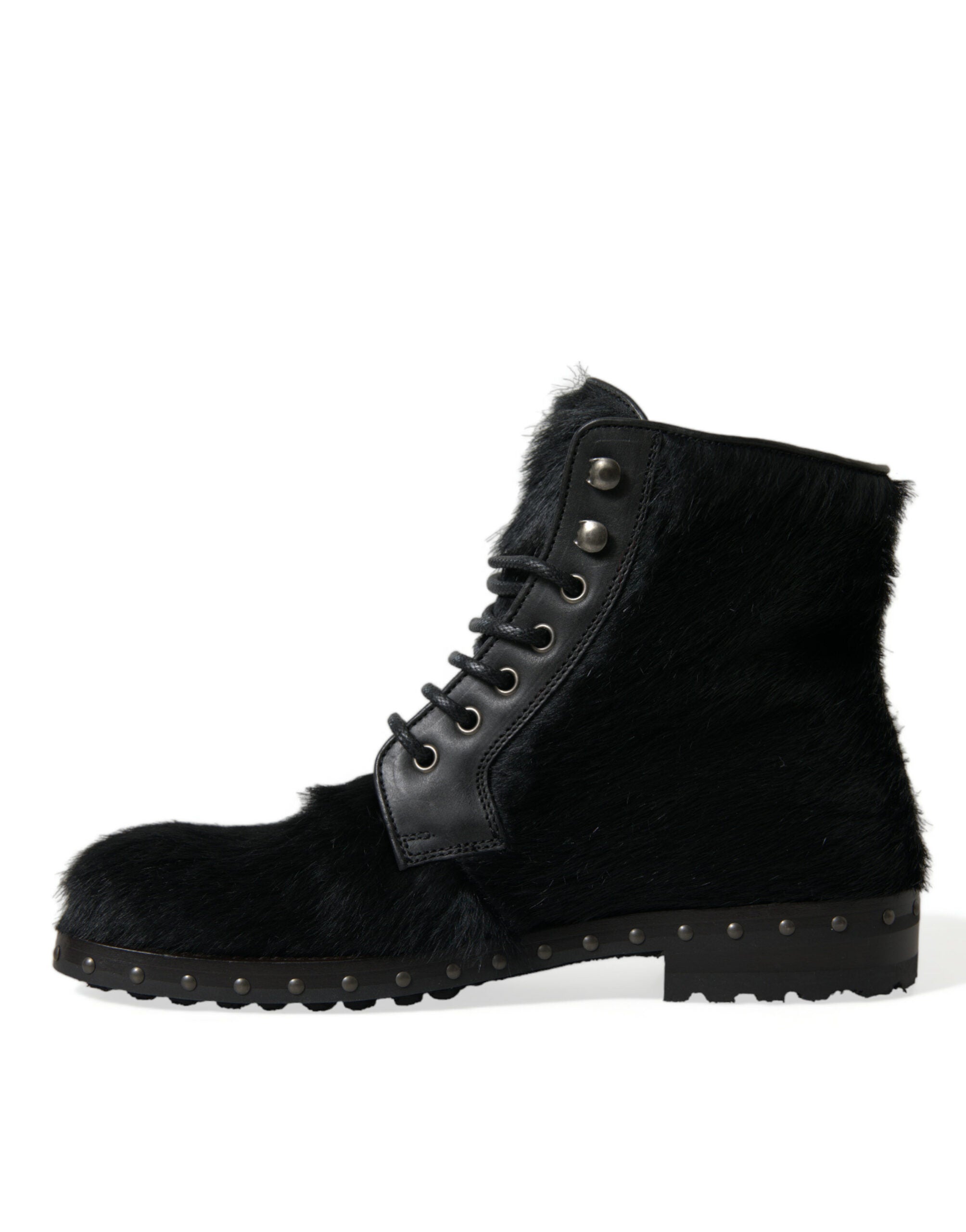 Dolce & Gabbana Schwarze kniehohe Stiefel aus Leder im Pony-Stil