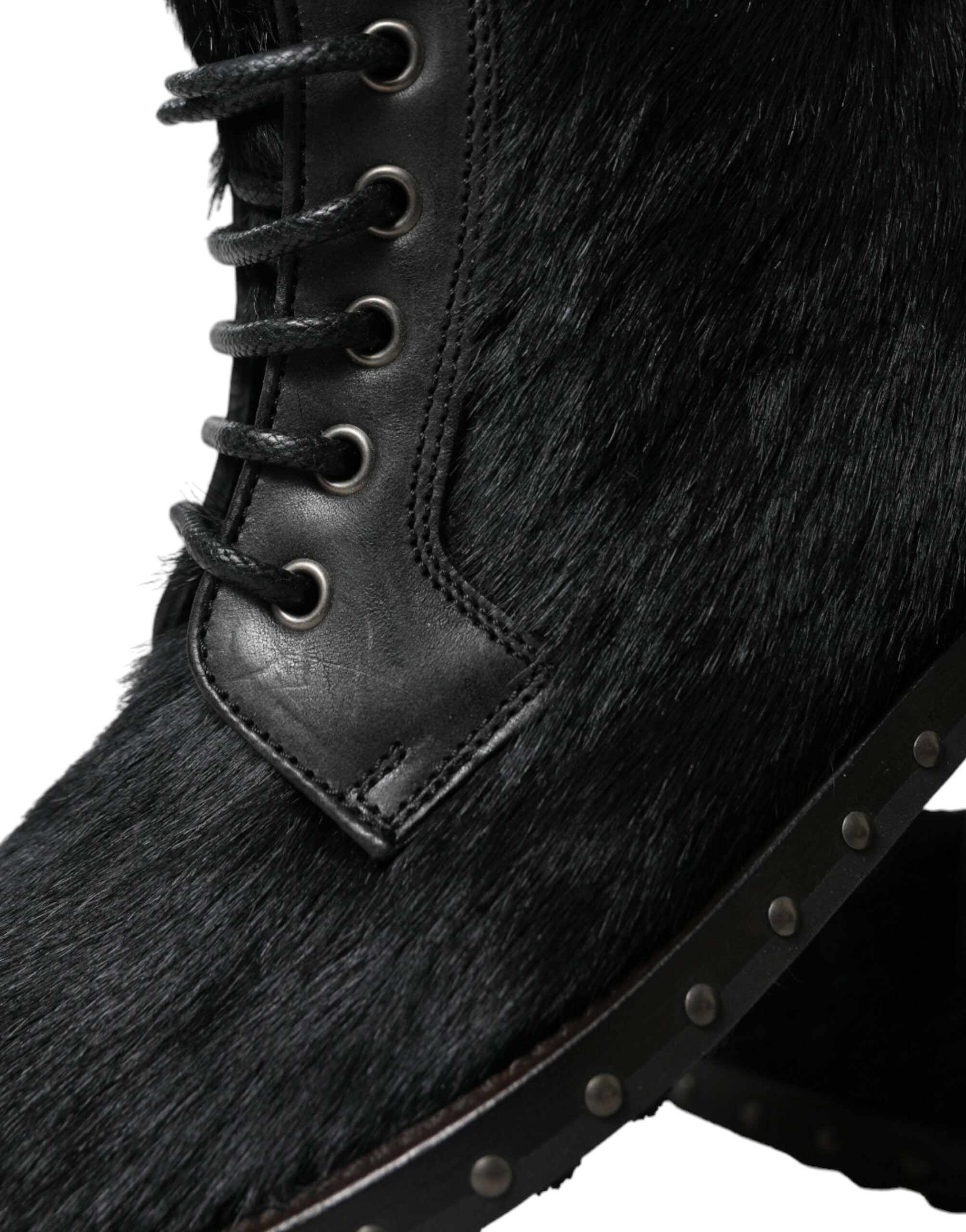 Dolce & Gabbana Schwarze kniehohe Stiefel aus Leder im Pony-Stil