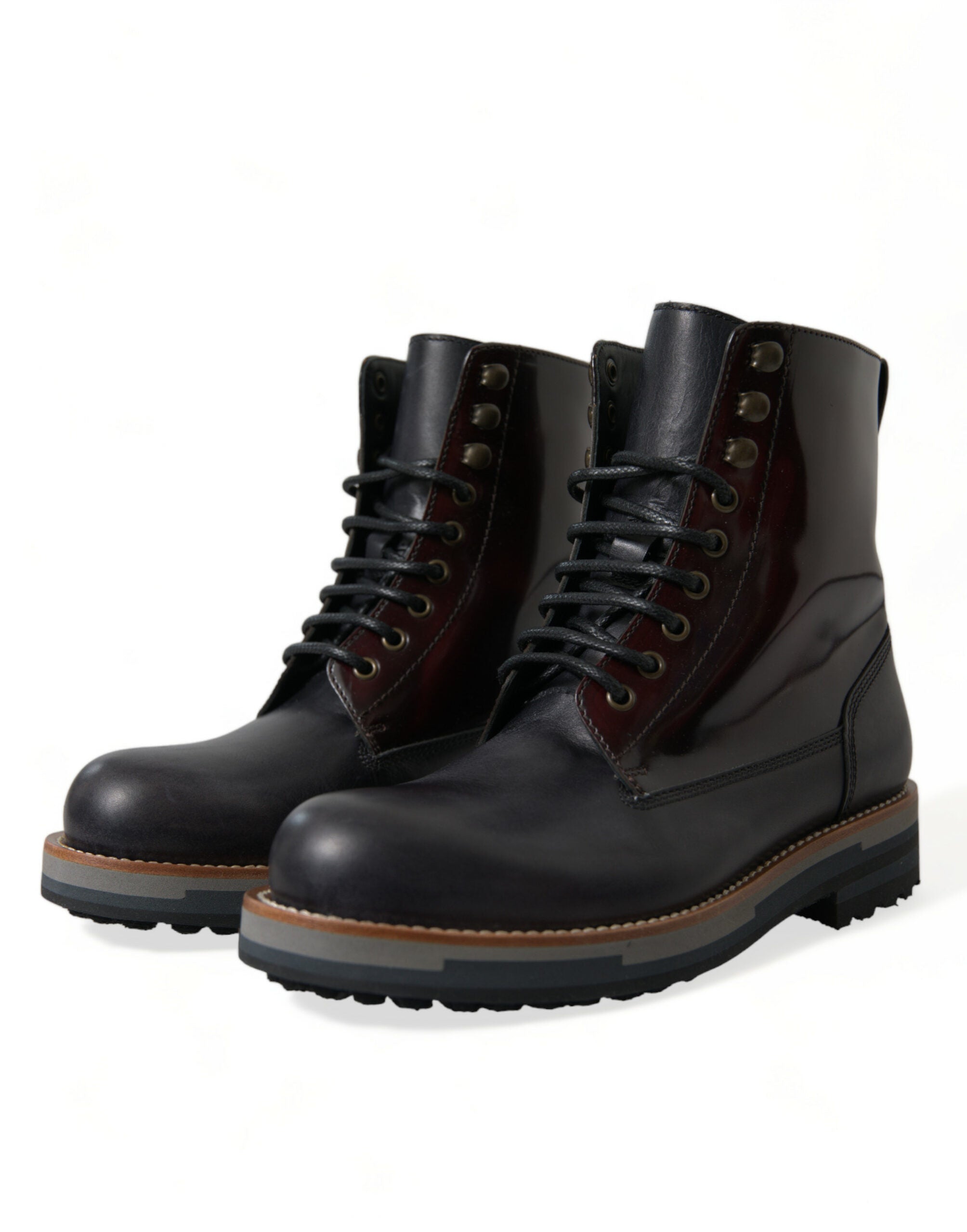 Dolce & Gabbana Schwarze Leder Military Combat Stiefel Schuhe
