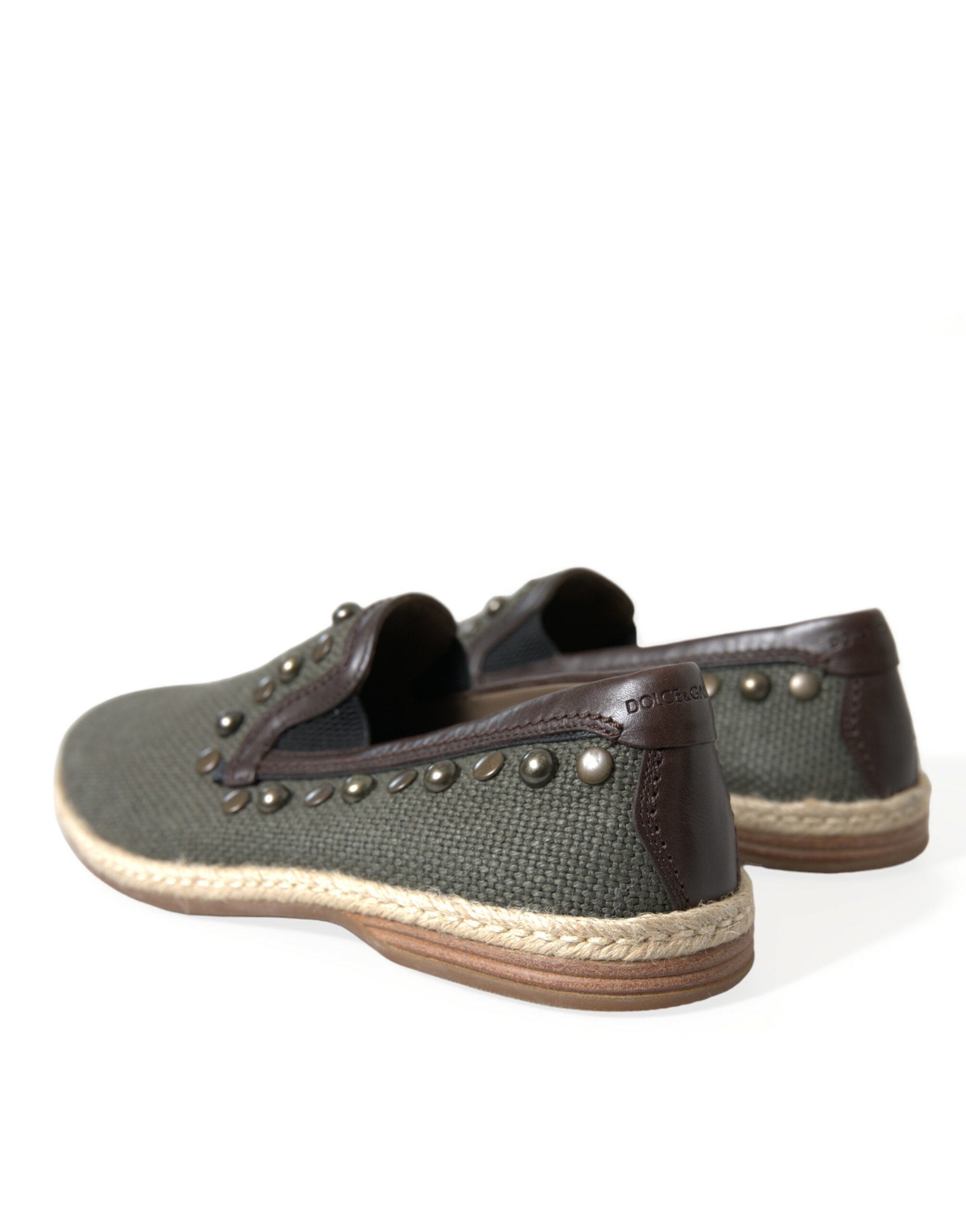 Dolce & Gabbana Graue Leinen-Leder Slipper mit Nieten