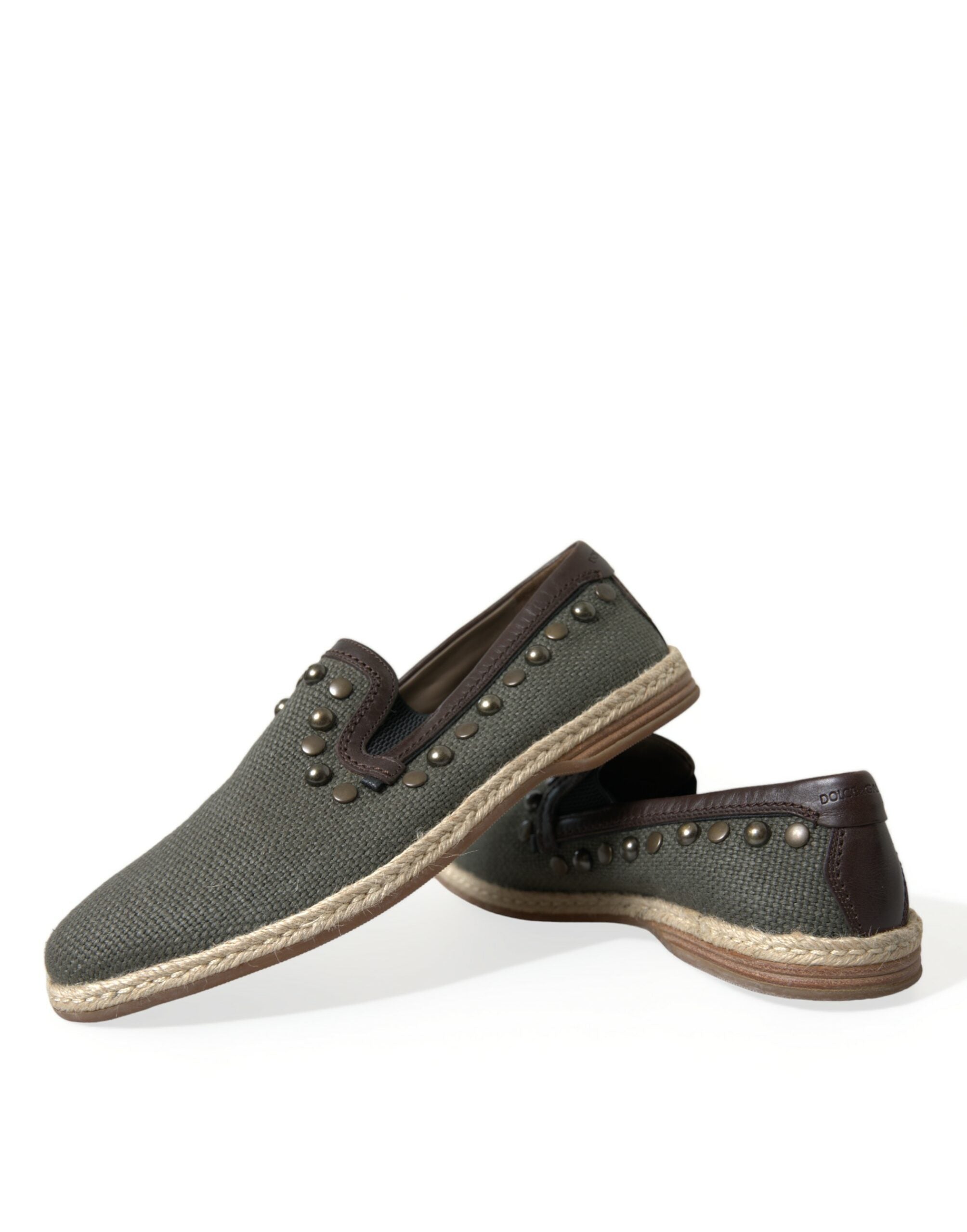 Dolce & Gabbana Graue Leinen-Leder Slipper mit Nieten