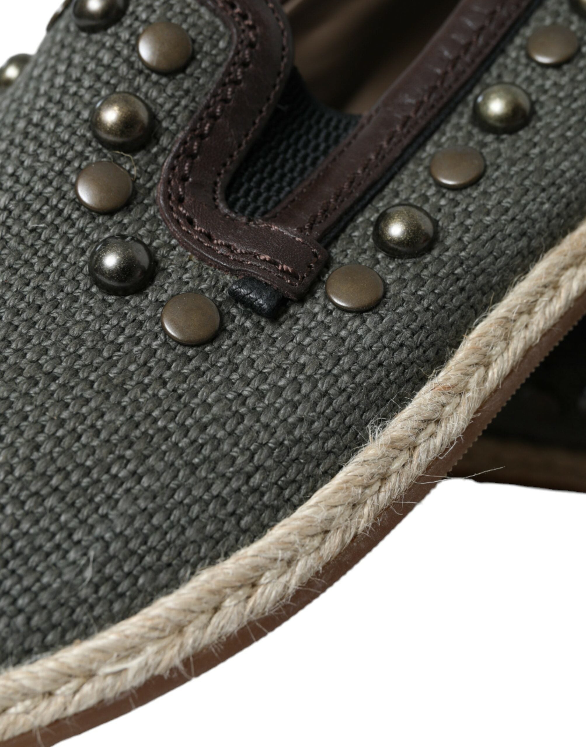 Dolce & Gabbana Graue Leinen-Leder Slipper mit Nieten