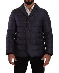 Dolce & Gabbana Blaue Seiden-Ziegenleder-Mantel Blouson Winterjacke