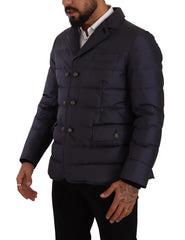 Dolce & Gabbana Blaue Seiden-Ziegenleder-Mantel Blouson Winterjacke
