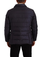 Dolce & Gabbana Blaue Seiden-Ziegenleder-Mantel Blouson Winterjacke