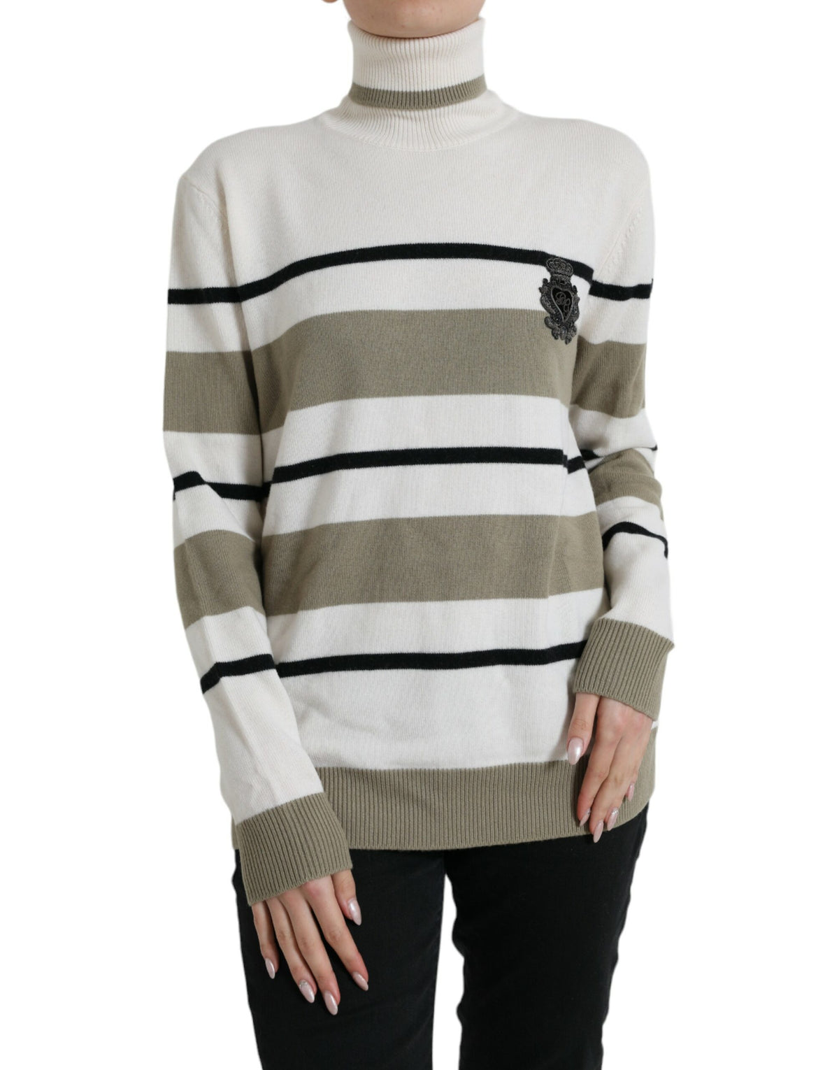 Dolce & Gabbana Pullover aus Wolle mit mehrfarbigen Streifen und Logo