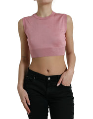Dolce & Gabbana Roze Cropped Mouwloze Tanktop met Ronde Hals