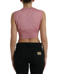 Dolce & Gabbana Roze Cropped Mouwloze Tanktop met Ronde Hals
