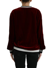 Dolce & Gabbana Bordeaux fluwelen pullover met ronde hals