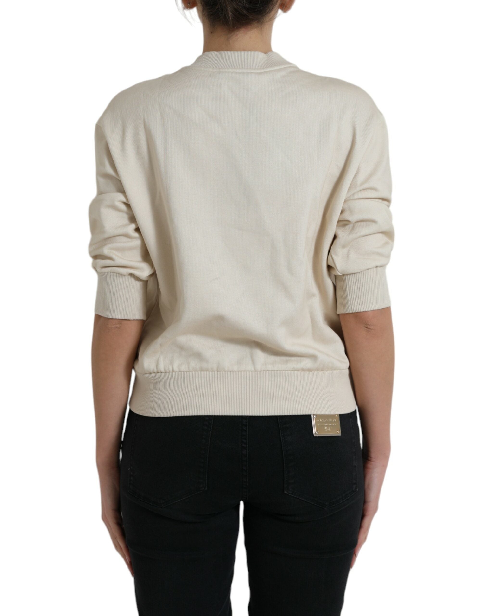 Dolce & Gabbana Beigefarbener Pullover aus Baumwolle mit Dschungel-Print