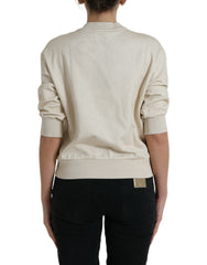 Dolce & Gabbana Beigefarbener Pullover aus Baumwolle mit Dschungel-Print