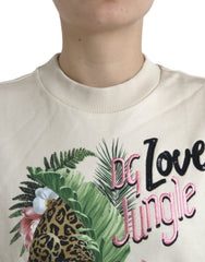 Dolce & Gabbana Beigefarbener Pullover aus Baumwolle mit Dschungel-Print