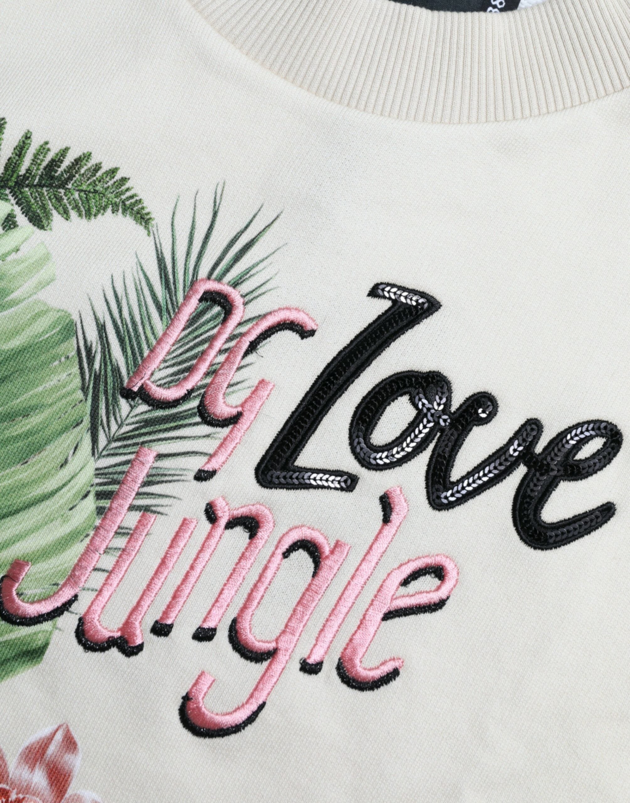 Dolce & Gabbana Beigefarbener Pullover aus Baumwolle mit Dschungel-Print