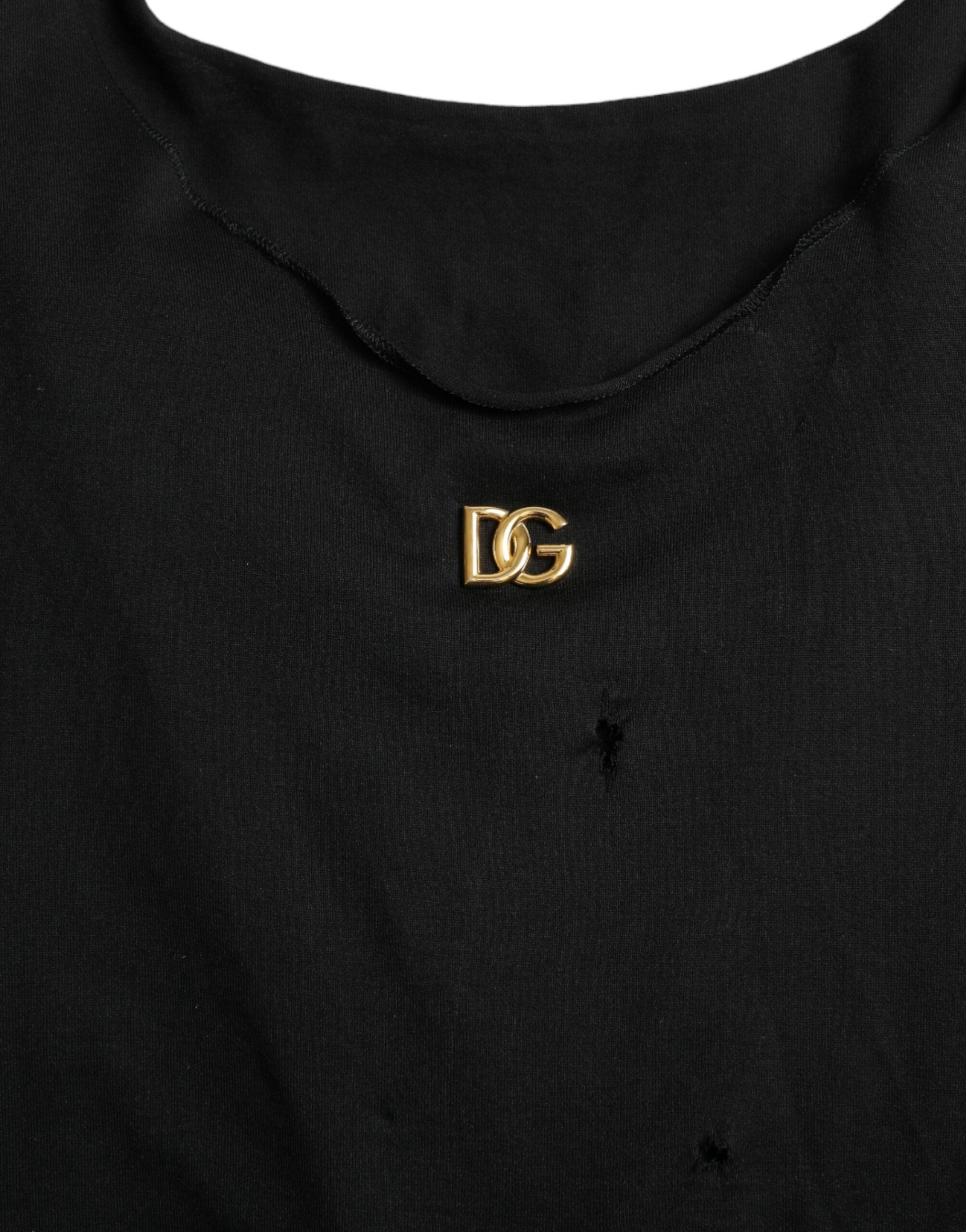 Dolce & Gabbana Schwarzes Baumwoll-Tanktop mit Schnürung und Rundhalsausschnitt
