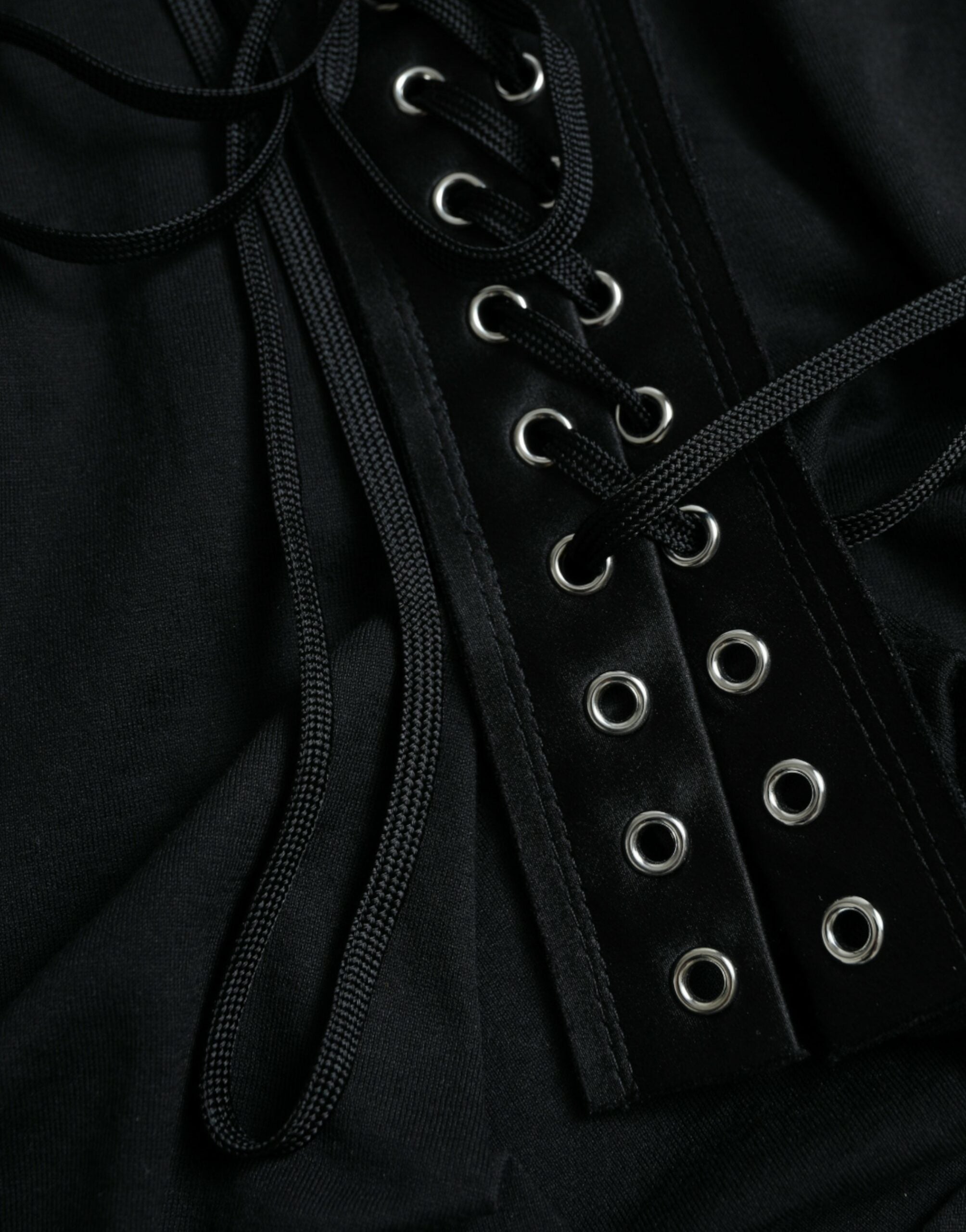 Dolce & Gabbana Schwarzes Baumwoll-Tanktop mit Schnürung und Rundhalsausschnitt