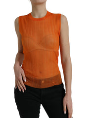 Dolce & Gabbana orangefarbene transparente Rundhals-Bluse / Tanktop