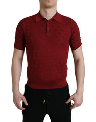 Dolce & Gabbana Maroon kurzärmeliges Seiden-T-Shirt mit Kragen