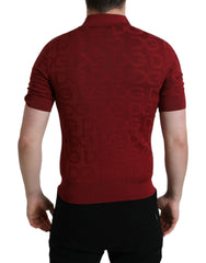 Dolce & Gabbana Maroon kurzärmeliges Seiden-T-Shirt mit Kragen