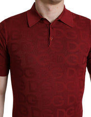 Dolce & Gabbana Maroon kurzärmeliges Seiden-T-Shirt mit Kragen
