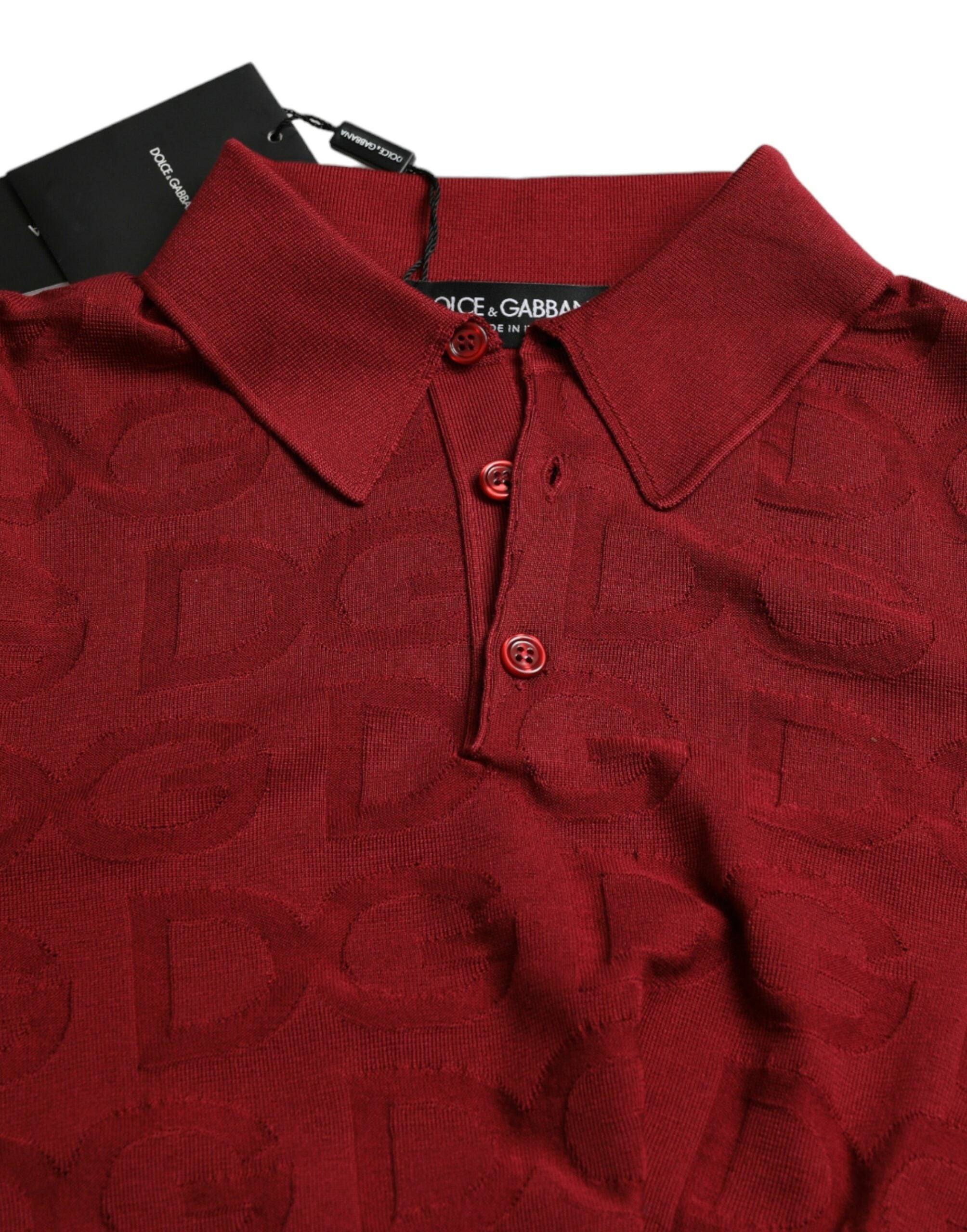 Dolce & Gabbana Maroon kurzärmeliges Seiden-T-Shirt mit Kragen