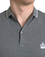 Dolce & Gabbana Graues kurzärmeliges Poloshirt mit Kronen-Stickerei